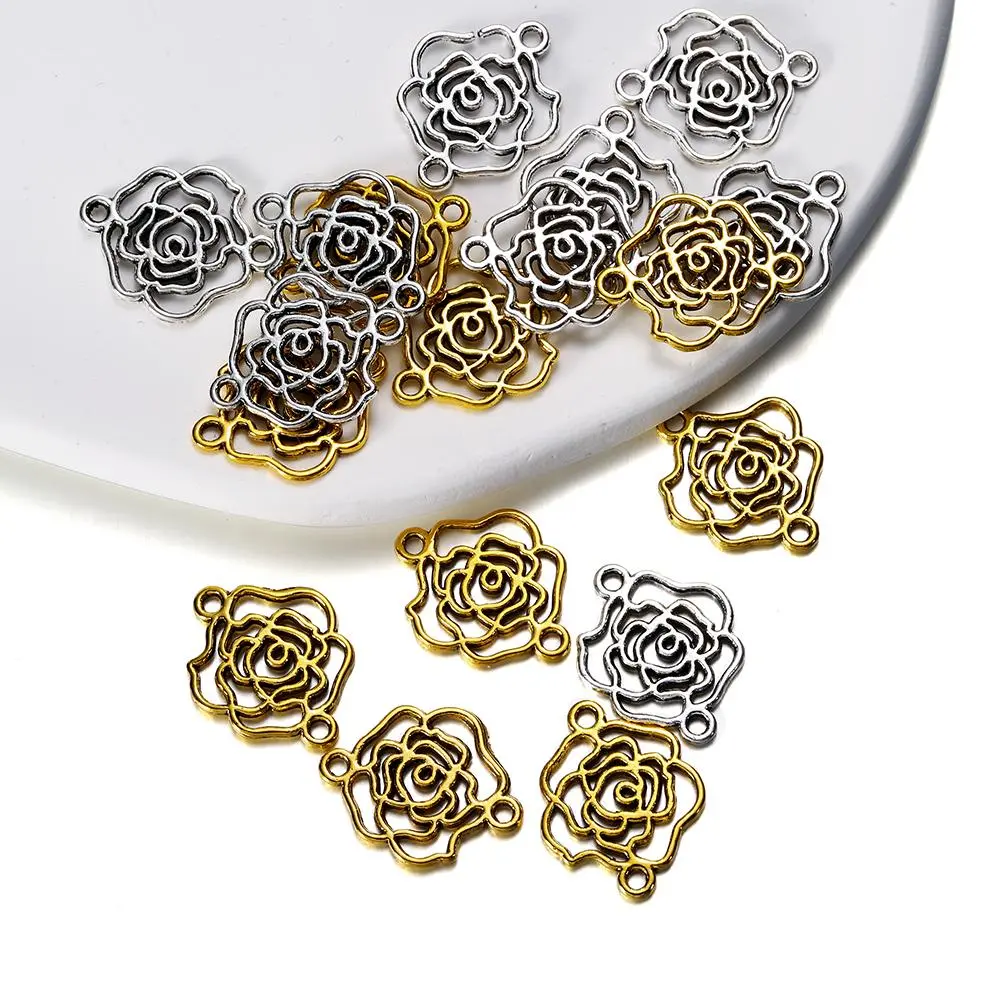 50Pcs/lot Alloy Hollow Flower Charms Connectors For Necklace Bracelet Pendant DIY Jewelry Making Findings Supplies Accessories