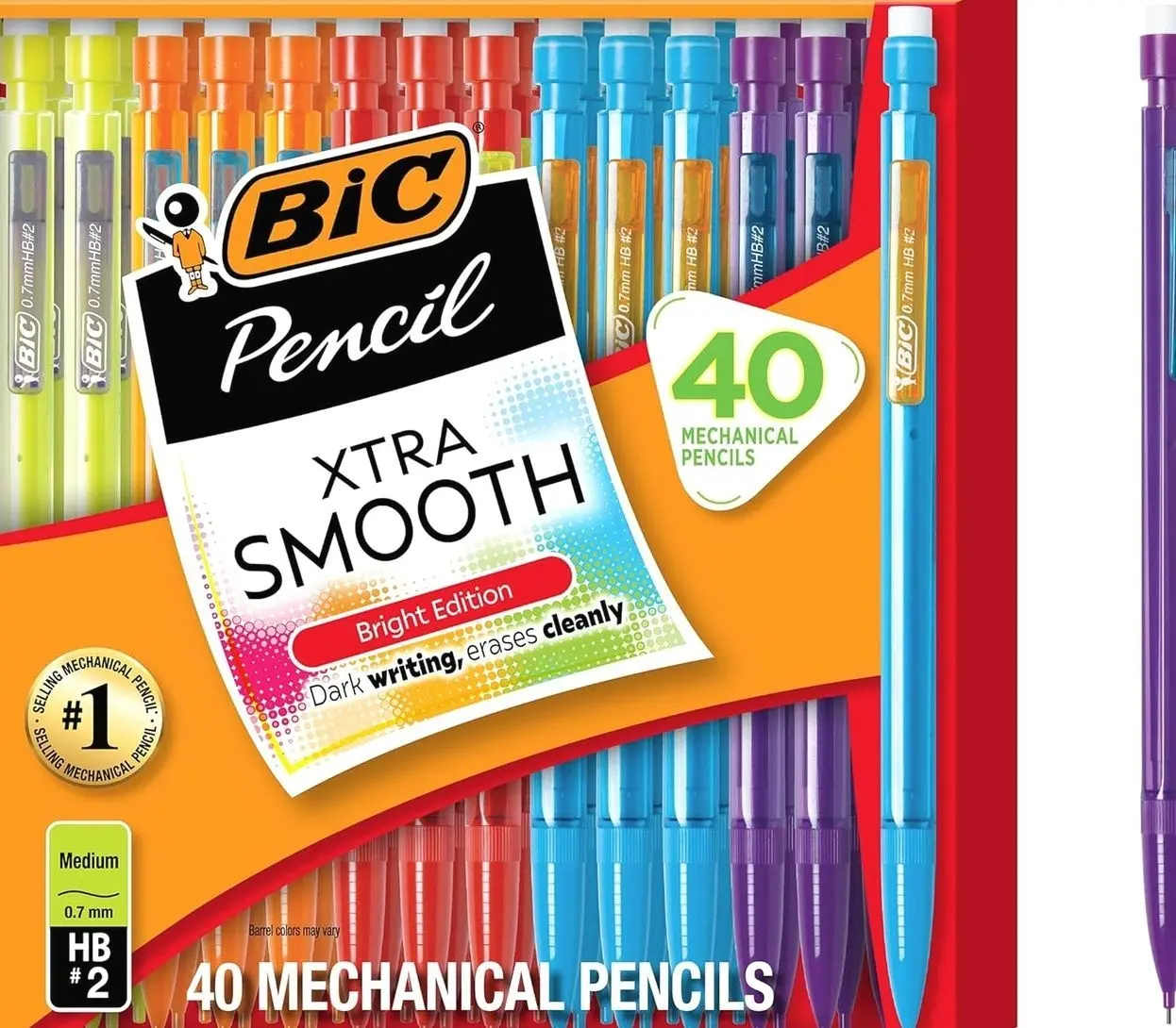 BIC Xtra Smooth Bright Edition Mechanical Pencils, 0.7 mm Medium Point, Bulk School Supplies for Students and Teachers, 40-Count Pack