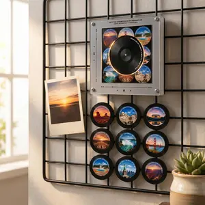 Mini Record Player Fridge Magnet with 9 CDs & 27 Songs | Magnetic Music Player, Interchangeable Vinyl Discs, Perfect Gift for Music Lovers Decor
