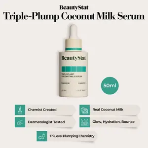 BeautyStat Triple-Plump Coconut Milk Serum - 50ml - Tri Level Plumping Chemistry - Glow, Hydration, & Bounce - Chemist Created - Dermatologist Tested Hyaluronic Skincare Moisture Dewy