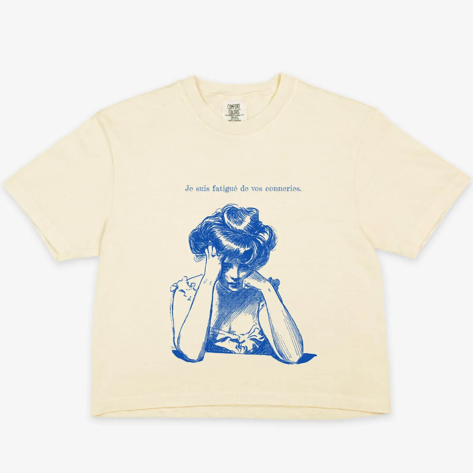 Je Suis Fatigué French Quote Tee - Vintage Boxy Cropped T-Shirt