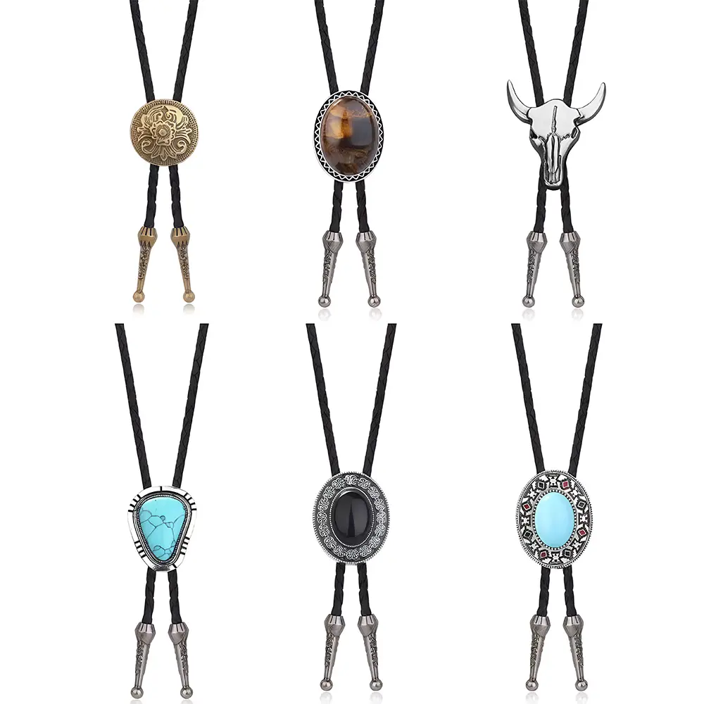 6Pcs Handmade Male Bolo Ties for Men, Western Cowboy Leather Neckties - Home Improvement Accessories, Birthday, Formal, Anniversary, Engagement Use