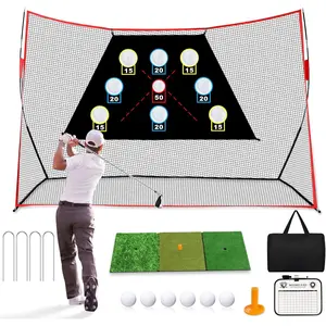 Golf Net, 10x7Ft Golf Practice Hitting Net with Scoring Target Cloth, Tri-Turf Mat, Balls, Tee, Carring Bag, Scorecard, Portable Hitting Nets for Backyard Traning Driving Chipping Indoor Outdoor Use
