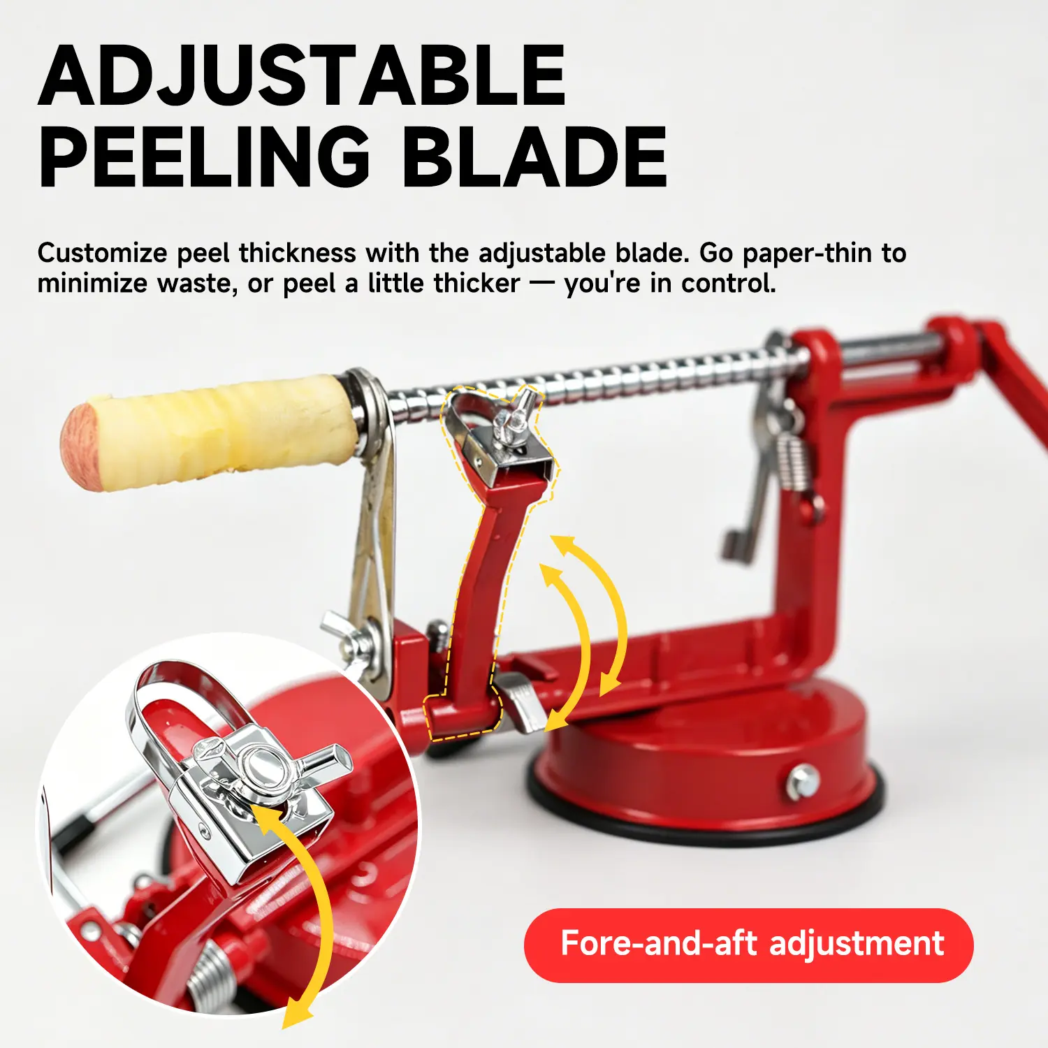 Apple Peeler Corer, Long lasting Chrome Cast Magnesium Alloy Apple Peeler Slicer Corer with Stainless Steel Blades and Powerful Suction Base for Apples and Potato