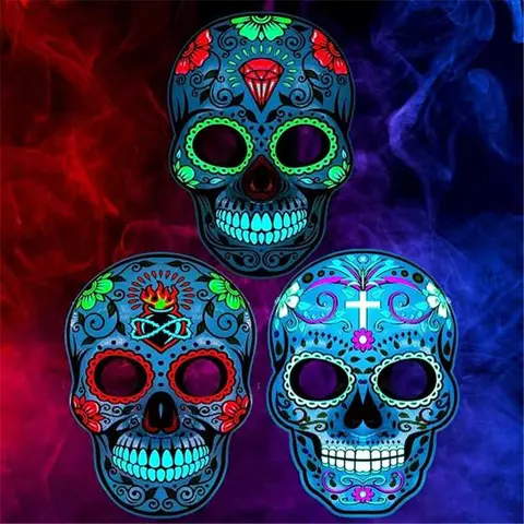 Day of The Dead Sugar Skull Mask, halloween Mask for Adult Classic Festive Style Colorful Flowers Printed, with Adjustable Skeleton Headband & Adjustable Strap, for Halloween Mexican Cosplay Party Costume Accessories