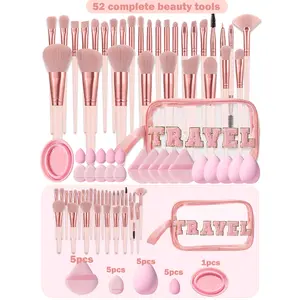 52PCS Makeup Tools Set Including:1pc Multi-Functional Zipper Toiletry And Cosmetic Bag Waterproof,Makeup Brush Sets,5PCS Makeup Sponges,5PCS Mini Makeup Sponges,5PCS Triangle Powder Puffs,5PCS Mini Air Cushion Powder Puffs,1pc Makeup Brush Cleaning Tools