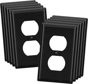 Duplex Receptacle Outlet Covers, 1-Gang Standard Size Wall Plates, Unbreakable Polycarbonate Dual Outlet Faceplates Covers, UL Listed, Color-matched Screws Included (10 Pack, Glossy Black)