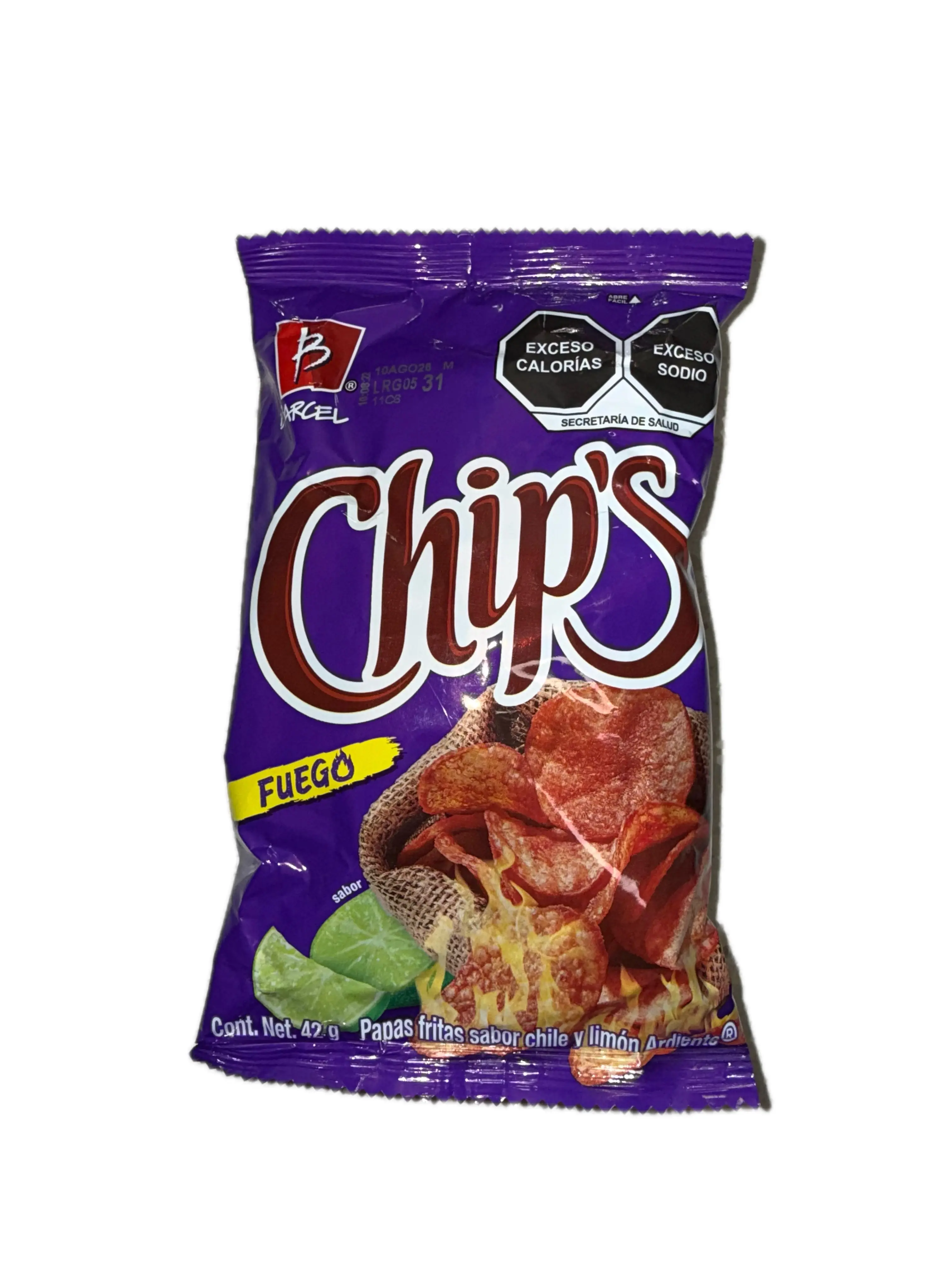 Chips Fuego Barcel 42g | Barcel Chips Fuego Potato Chips, Chili & Lime Flavor, 42 g (1.48 oz) | Mexican Spicy Potato Chips