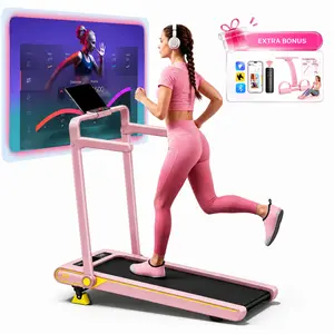 2Pink Treadmill for Home Workout – Cute Aesthetic Folding Treadmill with Handle Bar, Perfect for Apartment Cardio & Daily Fitness，Portable 3-in-1 Vibration Walking Pad，Includes Multi-functional Pedal Resistance Band Trainer