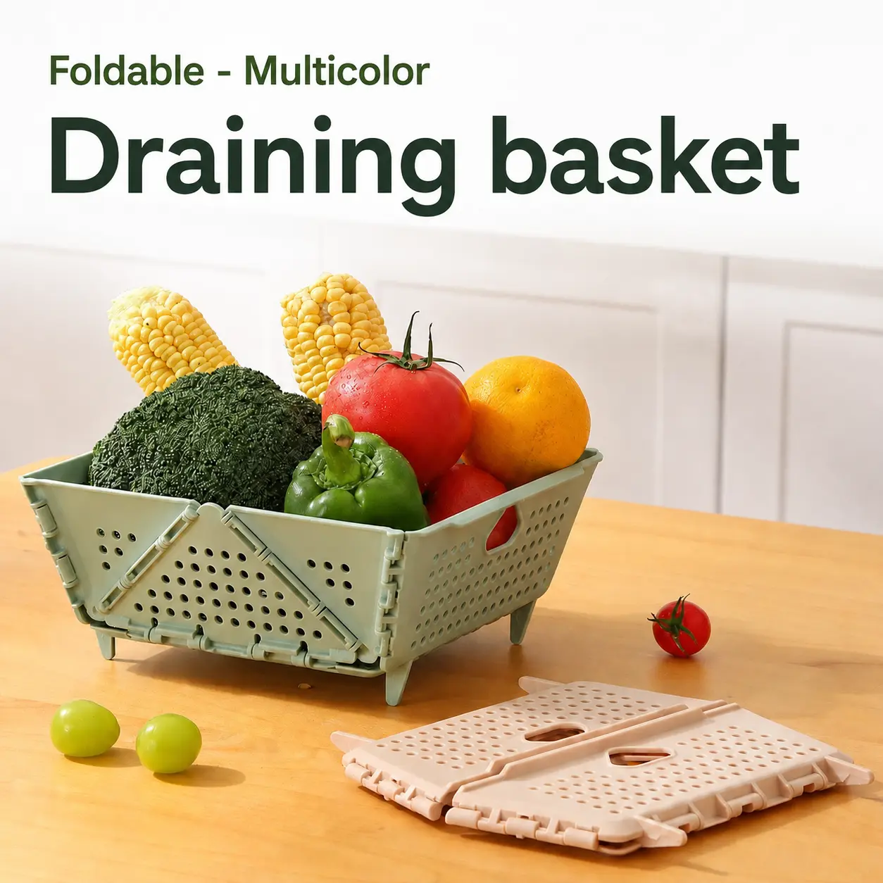 Foldable vegetable washing basin drain basket, new storage basket, kitchen sink edge drain rack, vegetable washing basket