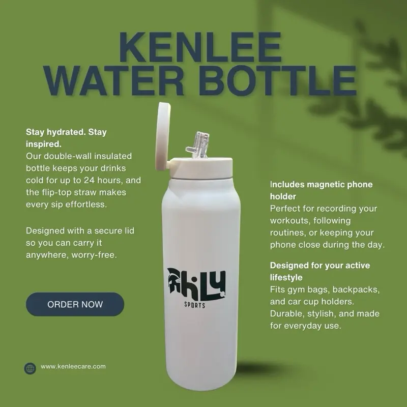 Kenlee Gym Bottle + Magnetic Phone Mount 24oz Insulated Water Bottle with MagSafe Holder for Hands-Free Workouts and Gym Videos