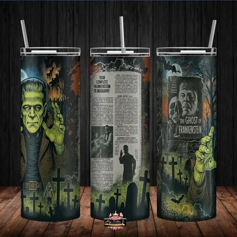 Dark Universe Frankenstein themed 20oz Tumbler, Horror Movie Character Illustration Design, Suitable for Coffee, Milk, Beer Drinks