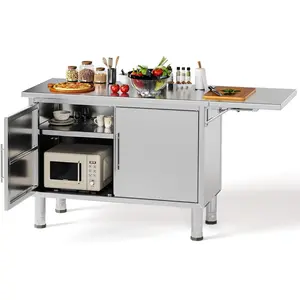 Stainless Steel Work Table, 57"x19.7" Commercial Worktable Kitchen Cabinets with Extend Panel & Adjustable Shelf, Heavy-Duty Kitchen Prep Table Workbench for Home, Restaurant, Garage and Hotel