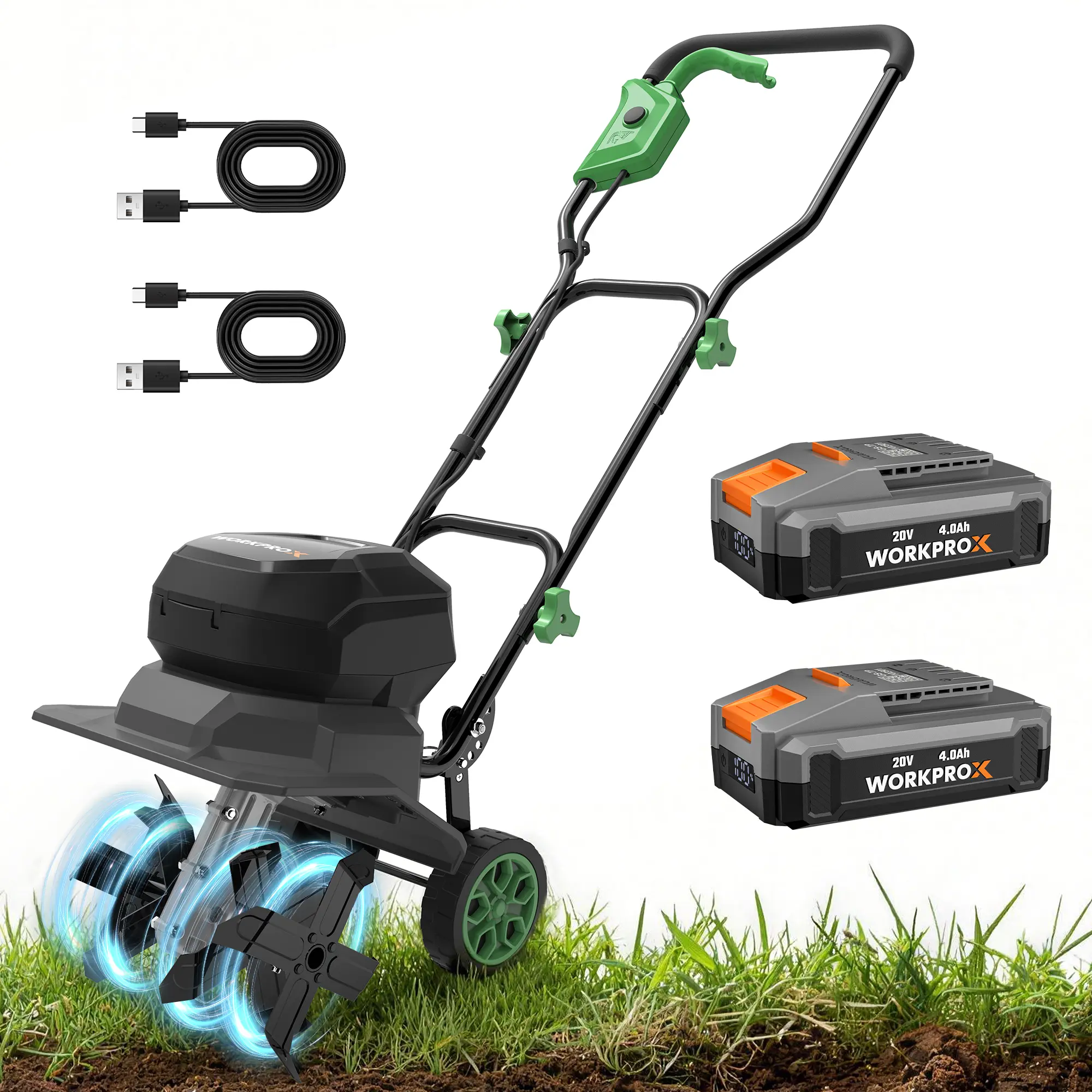 #summersale WORKPROX 40V Cordless Garden Tiller, 12-Inch Wide Battery-Powered Rototiller with 16 Steel Tines, 2 x 4.0Ah Batteries, Tiller Cultivator for Lawn, Garden, Soil, and Yard