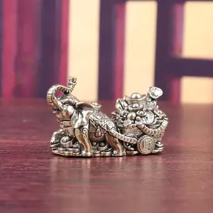 1pc Lucky Fortune Elephant Ornament, Decorative Copper Sculpture Art Craft, for Bookshelf, Home Living Room, Office, Café Decor, Room Desktop Display, Hallway Ornament, Feng Shui Ornaments