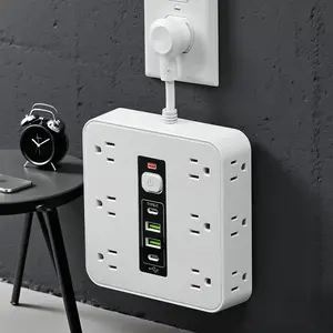 16-in-1 Surge Protector Power Strip With 12 AC Outlets (3-Side Access) & 4 USB Ports (2 Type-C Fast Charging) ,Compact Portable Design For PortablePower/Home/Office/Travel/Dorm - Overload & Space-Saving Protection