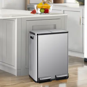 HomeSquad Kitchen Trash Can with Lid, 2 x 8 Gallon Garbage Can, with Soft-Close Foot Pedal and Removable Inner Bucket, 60 Liter Large Stainless Waste Bin for Bathroom Bedroom Home Office