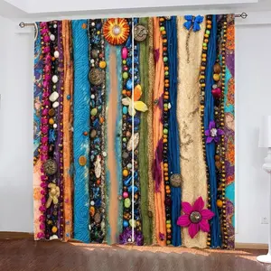 2 Piece Shell Flower Print Curtains, Fashionable Rod Pocket Window Drapes for Bedroom and Living Room, Comfortable Atmosphere, Easy Installation