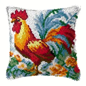 latch hook kits for adultsCute Rooster Latch Hook Kits Pillow Crochet Yarn Cushion Pre-Printed Rug Needlework DIY Pillowcase Hook and Latch Kit Christmas Home Sofa Decoration 17 inx17 in 43 cmx43 cm