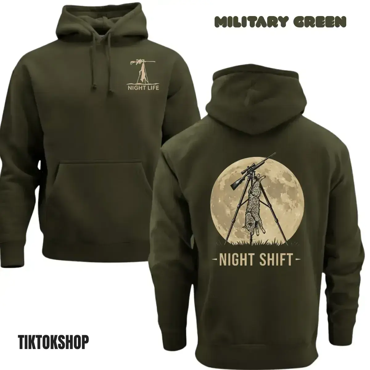 Mens Thermal Coyote Night Life Hunting Hoodie, Classic Soft Menswear Tops, Graphic Pullover Sweatshirt, Predator Hunter Gear, Mens Gift for Hunters