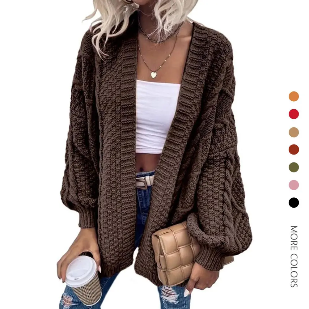Danedvi Women's Fashion Oversized Cable Knit Cardigan - Chunky Open-Front Long Lantern Sleeve Casual Outwear, Soft Knitwear
