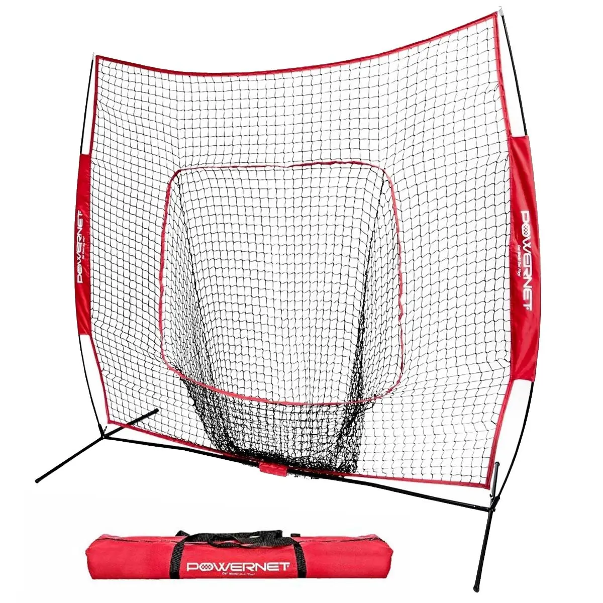 PowerNet 7'x7' Original Pop Up Batting Cage, Portable Hitting Net for Softball with Red Target Sock & Carry Bag, Batting Practice Equipment, Baseball Batting Cage