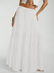 Valentine's Day  Women's 1pc Solid color Tiered Maxi Skirt Womenswear, Lightweight Breathable Fabric & Elastic Smocked Waist & Adjustable Drawstring & Flowy Multi-Ruffle Layers Design，Boho-Chic Summer Breeze Style，flared skirt, Bottom