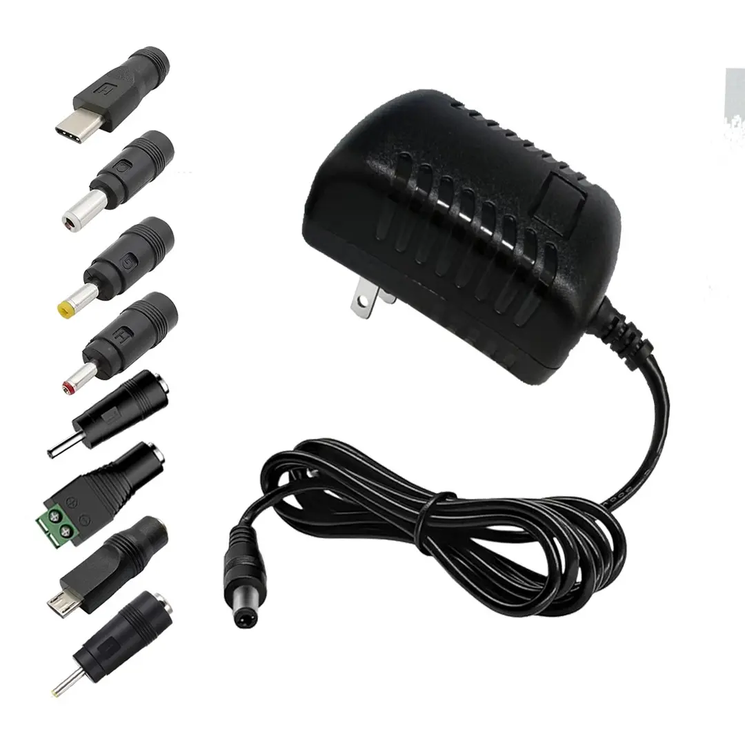 5V 2.4A power adapter, Versatile Adapter, equipped with 8 plugs, suitable for network cameras, routers, LED power supplies, televisions, cameras, BT speakers, universal power adapter power cord, AC Adapter
