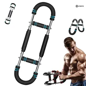 Kynetic 2025 Pro Adjustable Arm & Chest Muscle Trainer- Detachable Stainless Fitness Tool with Blue Grips, Black, Adjustable Resistance, Anti-Slip, Home Workout Equipment Strength Training Accessory