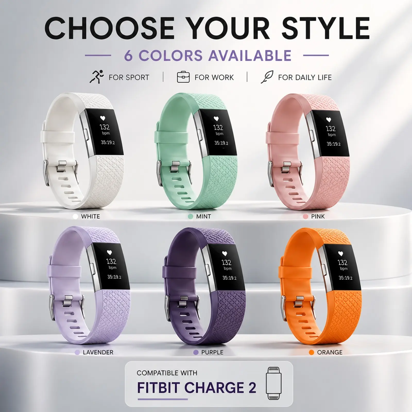 Fitbit Charge 2 Band Silicone Replacement Sport Wrist Strap Adjustable 6 Colors