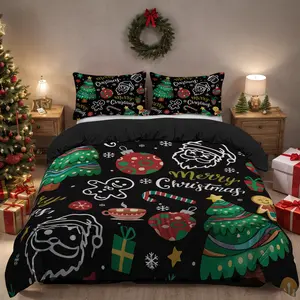 3pcs Christmas pattern printed bedding set, suitable for bedrooms and guest rooms. Soft and comfortable black gingerbread man and Christmas tree printed duvet cover, gift for family and friends 1 * duvet cover+2 * pillowcase, coreless