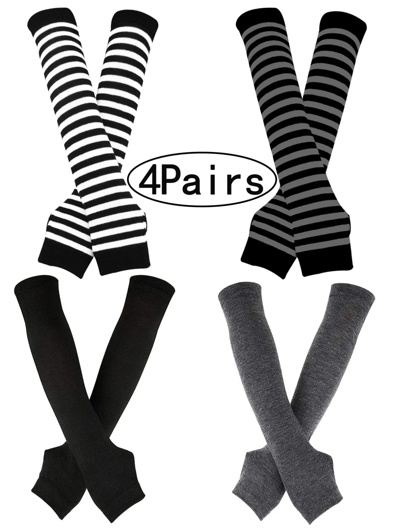 4Pairs-Women's Long Warm Knitted Fingerless Touch Screen Gloves, Mid-Length Winter Accessories, Sporty Style, All Seasons Wear, Slim-Fitting Design, Touchscreen Gloves, Gloves for Cold Weather
