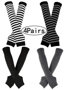 4Pairs-Women's Long Warm Knitted Fingerless Touch Screen Gloves, Mid-Length Winter Accessories, Sporty Style, All Seasons Wear, Slim-Fitting Design, Touchscreen Gloves