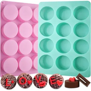 Activity Round Chocolate Cookie Molds, New Size 12-Cavity Cylinder Chocolate Cover Cookie Silicone Molds For Candy Mini Cakes Jelly Baking (2 Pack)