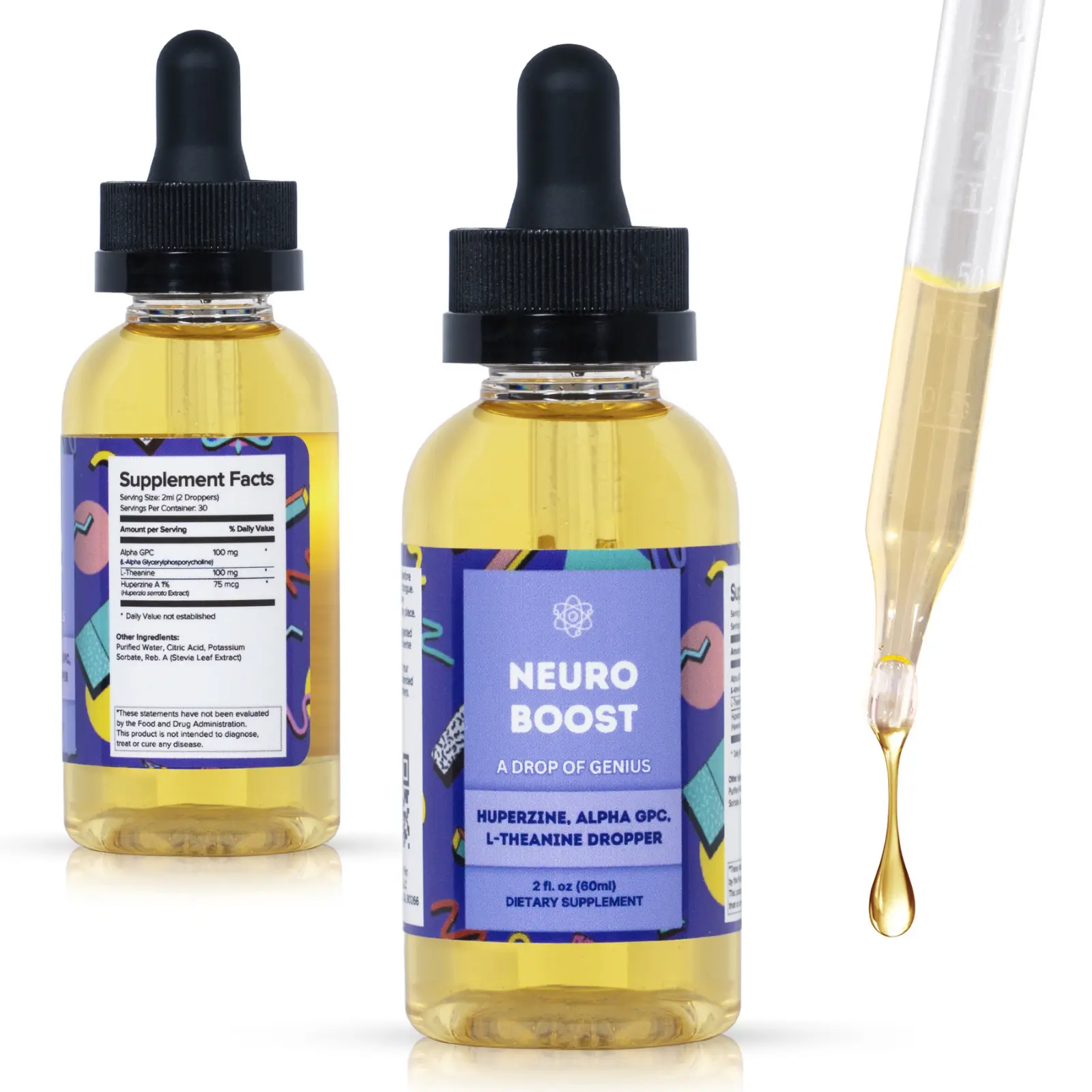 Neuro Boost Nootropic Drops - Focus, Energy & Mental Clarity with Alpha GPC, Huperzine A & L-Theanine (30 Days of Genius)