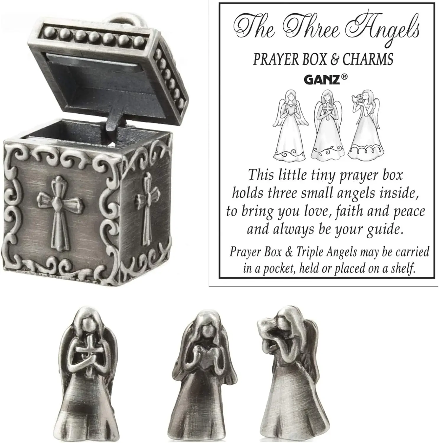 Angel Prayer Box Trinket - Triple Angels Charm Pewter