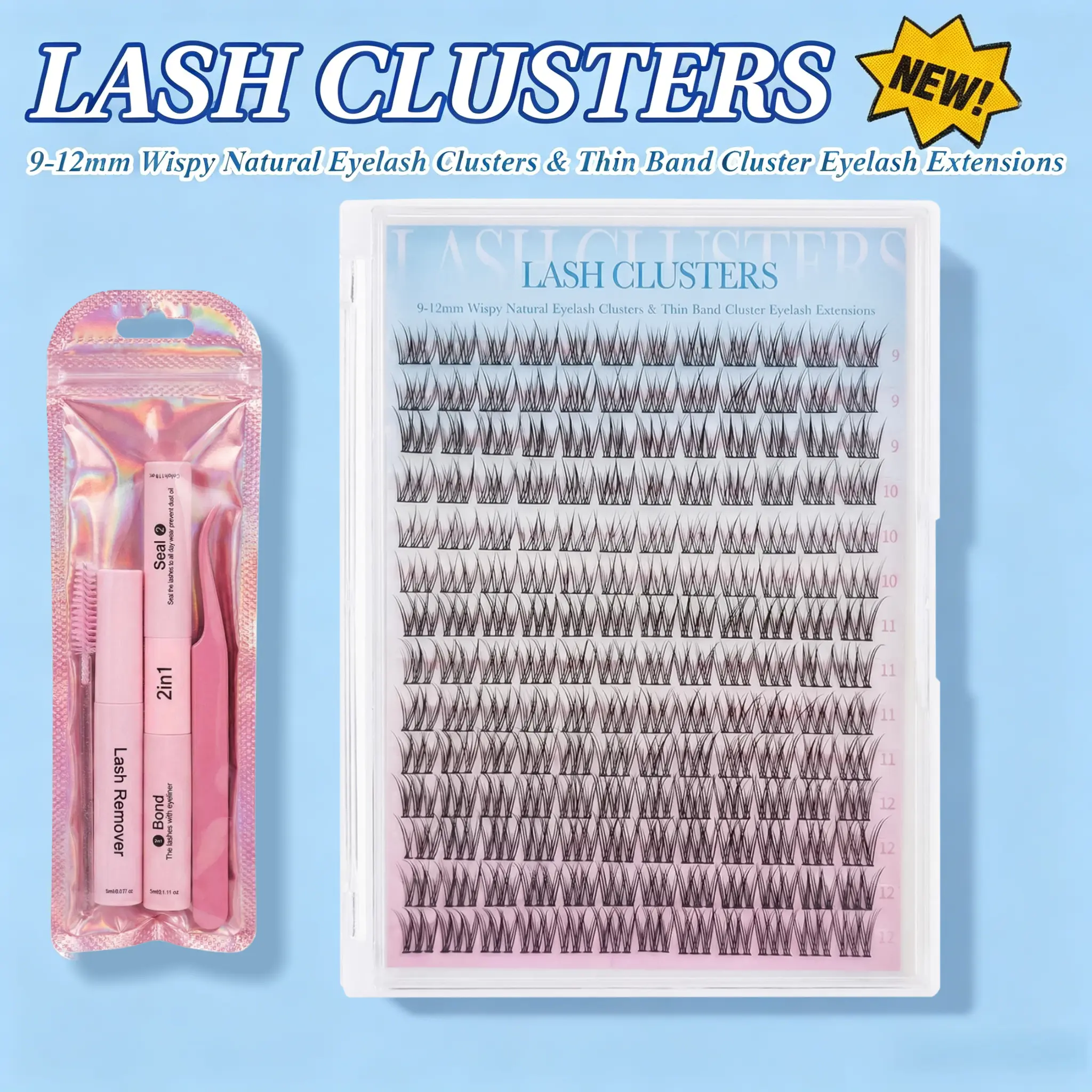 Eyelash Kit 9-12mm 168 Pcs Diy Lash Extension Natural Cluster Lashes Kit lashclusters Wispy Lashes Lash Clusters Natural Curly Lashes Natural Lash Diy at Home