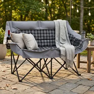 【Summervibes】Lilypelle Oversized 2-Person Camping Chair - 800lbs Heavy Duty Padded Loveseat Couch with Wine Glass Sliders & Cup Holders, Portable Foldable Camp Sofa for Outdoor, Patio, Picnic, Lawn