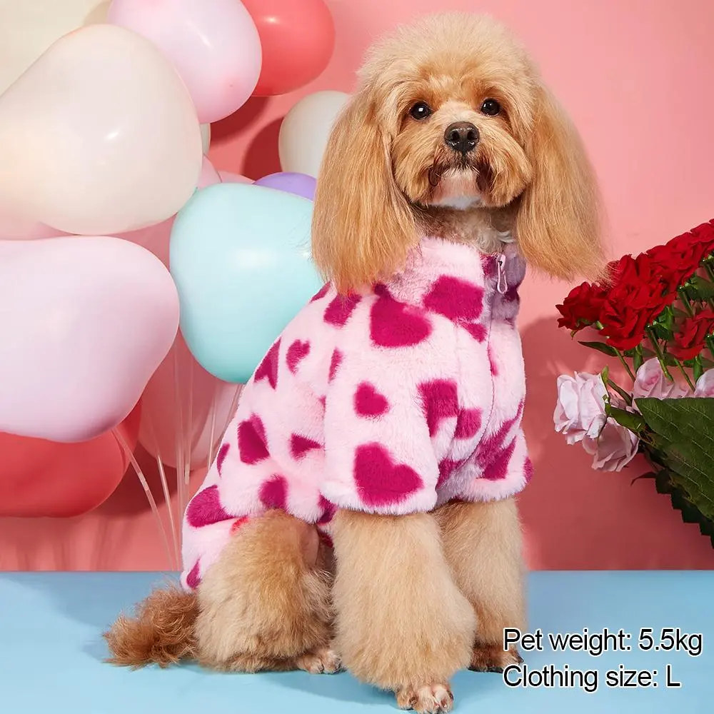 Heart Print Pet Fleece Coat, Cute Pet Warm Jacket, Pet Clothes, Dachshund Clothes for Small Medium Large Dogs, Poodle, Puppy & Cats, Dog & Cat Clothing Supplies