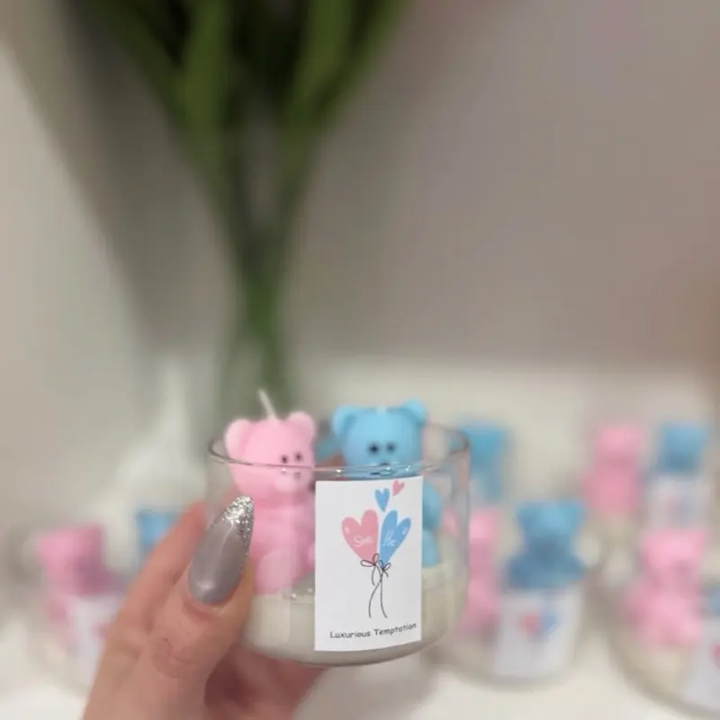 Teddy Bear Theme Gender Reveal Candle Favors, Home Decor Party Decoration Supplies