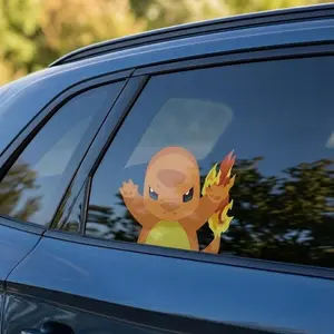 Charmander Peeker Sticker | Vinyl waterproof sticker | Gift for Game lovers, Angy Char Char Vinyl Car Window Peeker Sticker