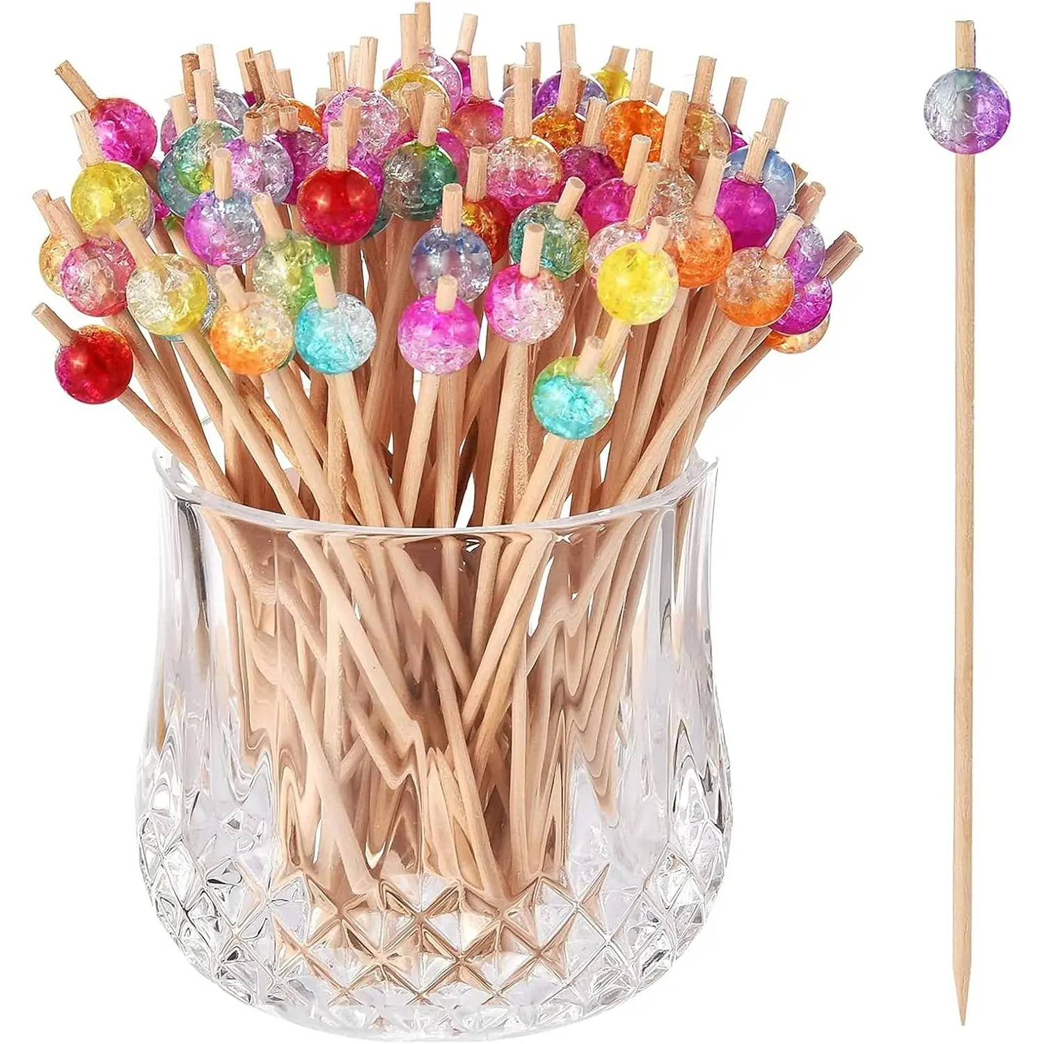 100-Pack  Picks, Colorful  Fancy Toothpicks for Appetizers, Wooden  Picks Skewers for , Drinks, Fruits Party, Charcuterie Accessories - 4.72 inch