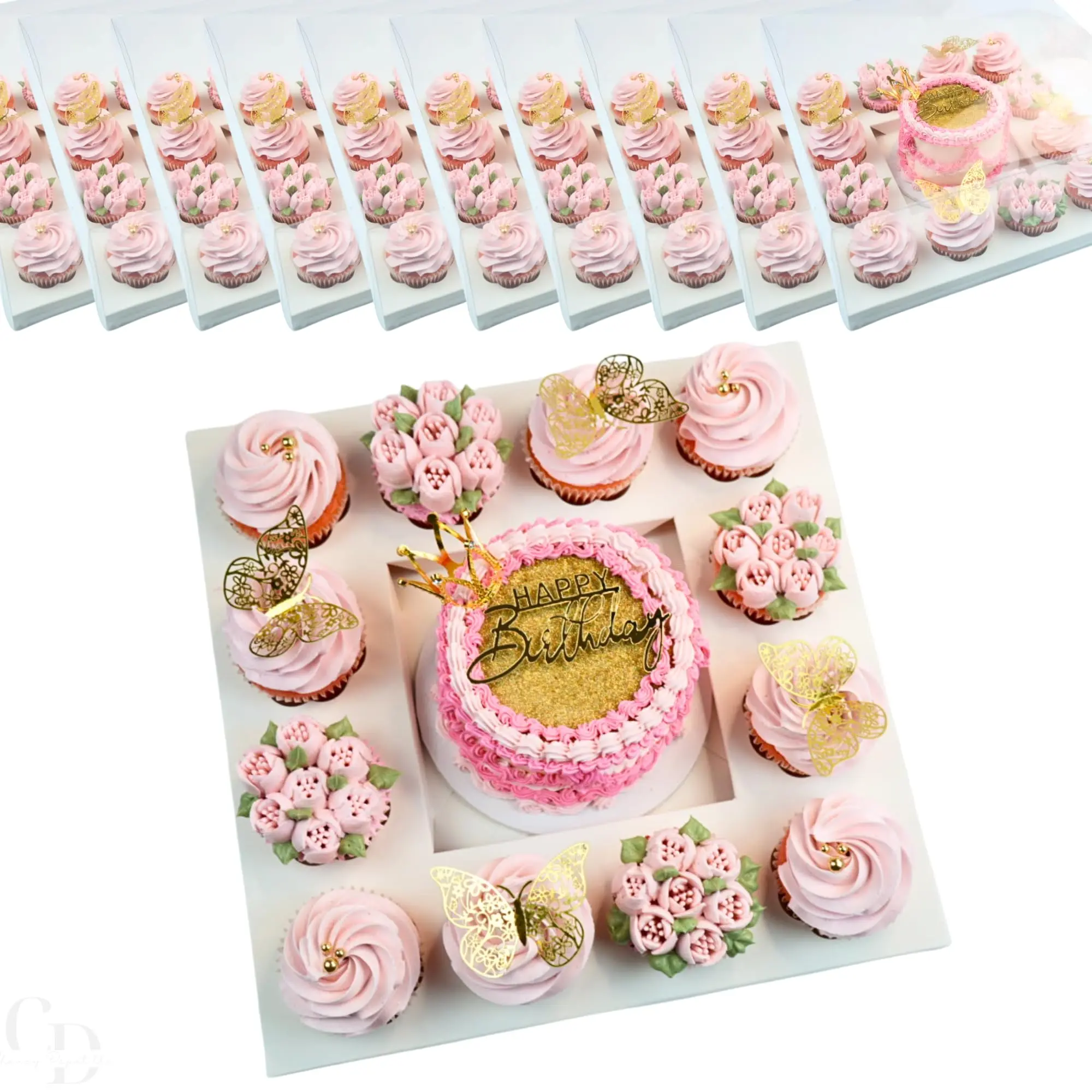 Chaney Depot LLC Bento Cake and Cupcake Box with Clear Box,12 Cupcake Insert with 6x6 Cake Cavity- 10 pack