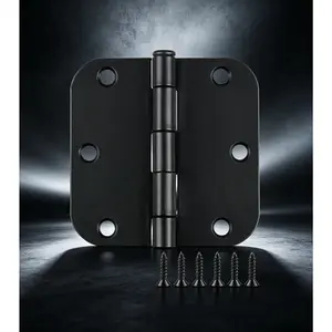 10Pcs 3.5 Inch Matte Black Door Hinges, 5/8 Inch Radius Quiet Non-squeak Iron Hinges, Easy Install Interior Bifold Standard Door Hardware