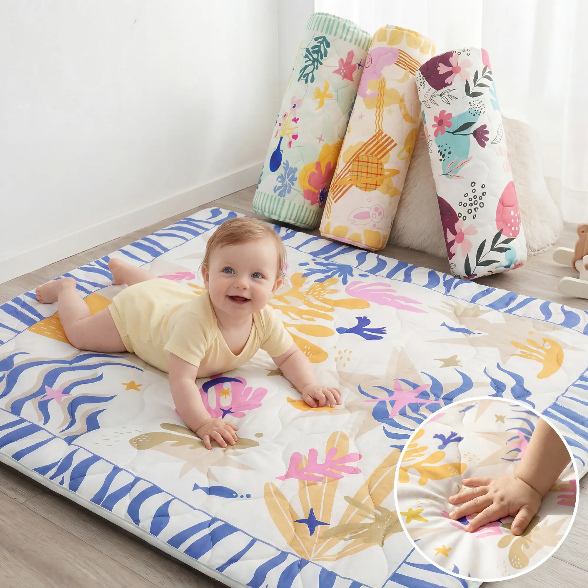 Machine Washable 1.6" Thick Baby Play Mat, Removable Soft Floor Mat for Tummy Time, Extra Thick Non-Slip Breathable Play Mat for Crawling Babies