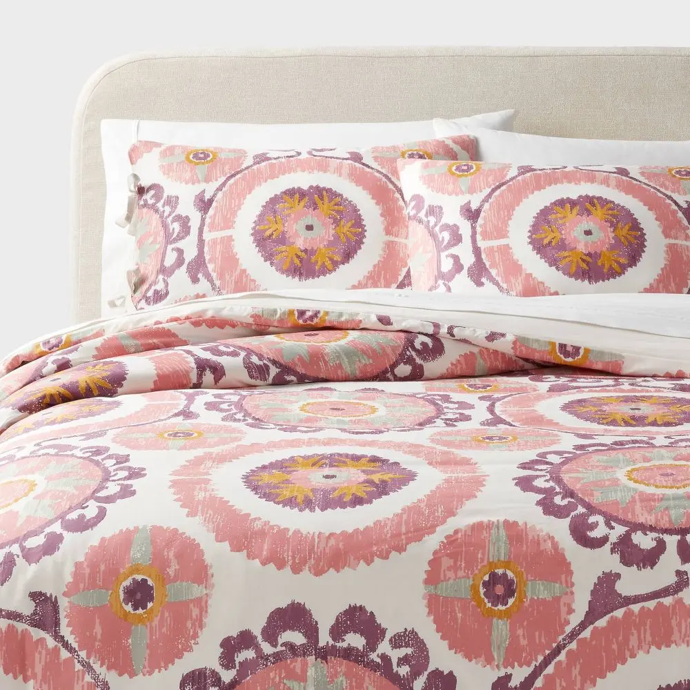 Boho Suzani Print Duvet Cover and Sham Set - Threshold, Bedding Sets Collections, 3-Pieces Refreshes the Whole Bed, Full/Queen Duvet Cover, 2 Standard Shams
