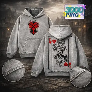 Kingdom Hearts Sora King of Hearts Card Vintage Wash Hoodie, Heartless Emblem Graphic T-Shirt, Keyblade Master Anime Aesthetic Sweatshirt, Retro RPG Gamer Merch, Light vs Dark Anti-Form Art, Unisex Cotton Apparel