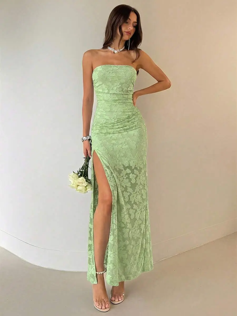 sage green fabric for dress Floral Vines Embroidered Polyester Crepe - Sage Green main image 1