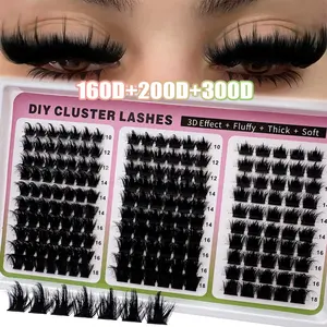 300D+200D+160D/160D+100D+60D Spikes Lash Cluster Extensions 180pcs/260pcs Thick Spiky Individuals Lashes 10-18mm Mega Wispy Fluff D/DD Curly Mink Lash Extension, Fluffy Lash Clusters