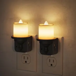 Flameless Candle Night Light, 2 Pack Night Lights Plug into Wall, 3000K Soft White, 0-100LM Dimmable Nightlight, Dusk to Dawn Sensor Light for Dinning Room, Living Room, Bathroom, Hallway